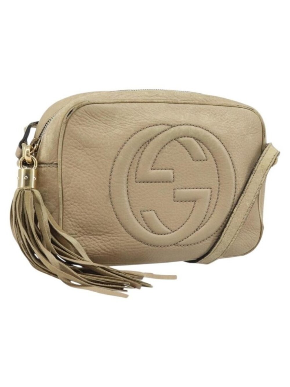 Authentic GUCCI Soho Shoulder Bag Leather Beige Gold 308361